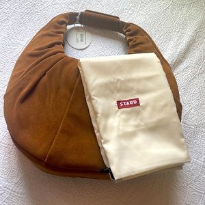 Staud Large Soft Moon Tote Bag Tan Suede